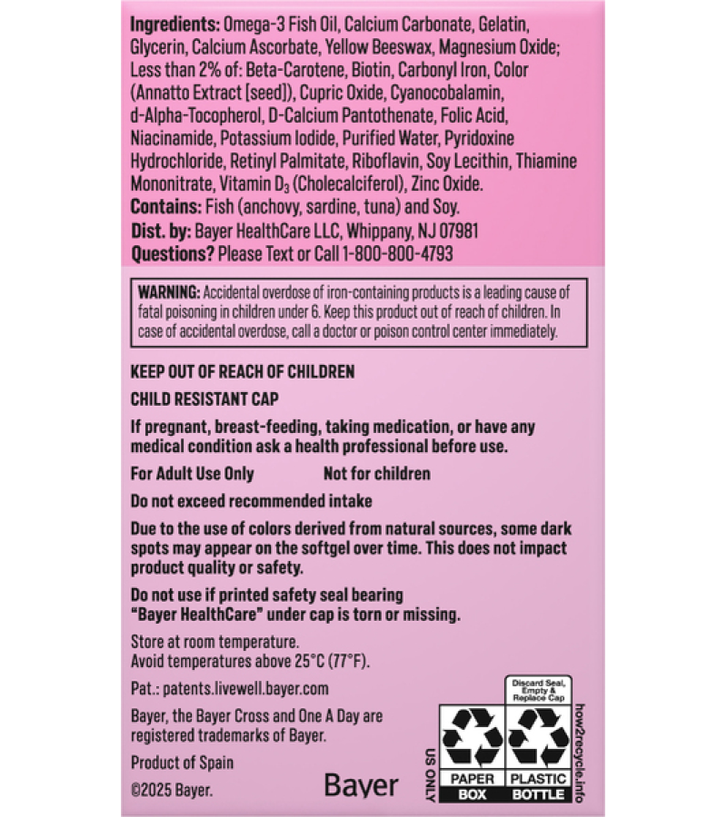 Prenatal 60 softgel ONE A DAY — Tabla de suplementos Prenatal 60 softgel ONE A DAY — Tabla de suplementos