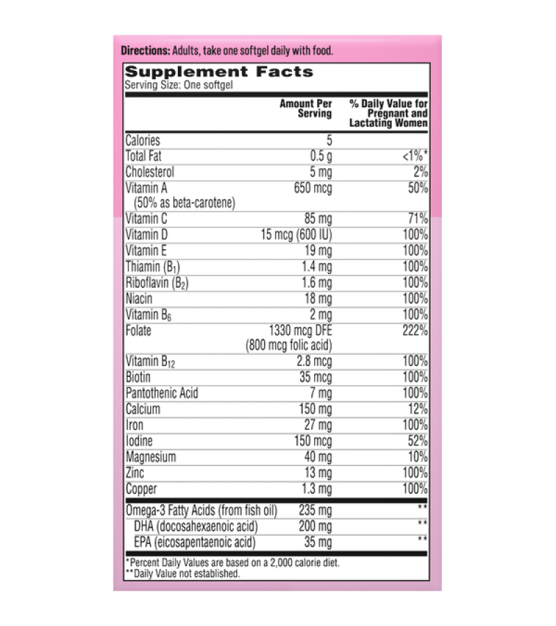 Prenatal 60 softgel ONE A DAY — Tabla de suplementos Prenatal 60 softgel ONE A DAY — Tabla de suplementos
